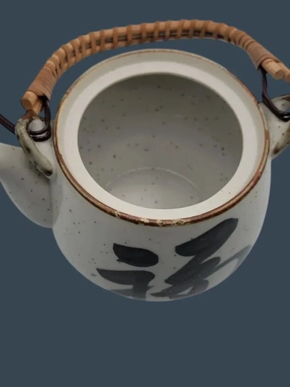 Vintage OMC Japanese Salt Glazed Teapot 1960s Dobin Bamboo Handle Missing Lid